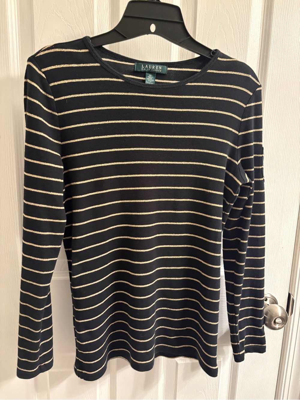 Ralph Lauren Black & Cream Striped Crewneck Sweater #0328